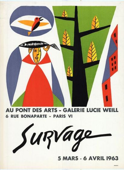 Leopold SURVAGE - 2 affiches Galerie Saint-Germain - Affiche française roulée en...