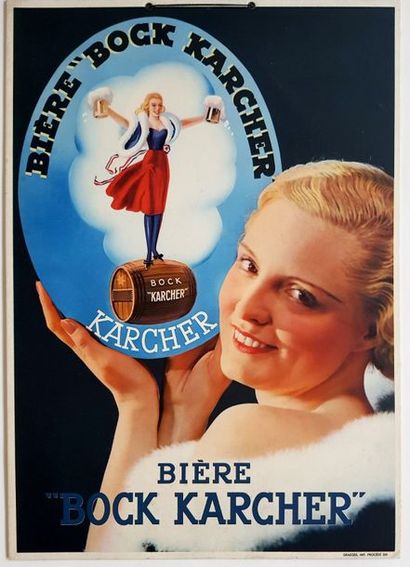 BIERE "BOCK KARCHER" Carton Publicitaire en très bon état - 32x42cm - imprimerie...