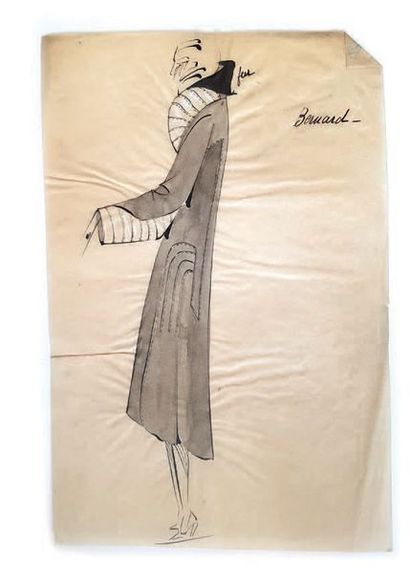 BERNARD Lot de 9 dessins de mode de Leo Tissandié, sur calque à l'encre noire et...