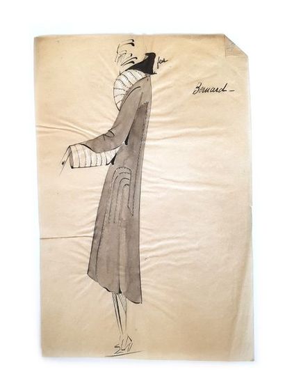 BERNARD Lot de 9 dessins de mode de Leo Tissandié, sur calque à l'encre noire et...