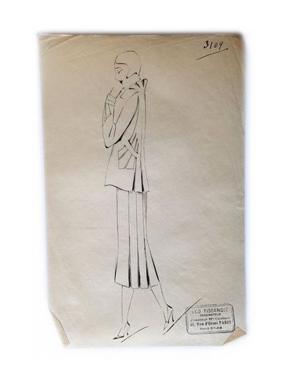 LEO TISSANDIE Lot de 19 dessins de mode de Leo Tissandié, sur calque à l'encre noire...