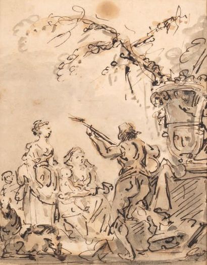 Jean Pierre NORBLIN de La GOURDAINE (1745 - 1830) Petit concert
Plume et encre brune,...