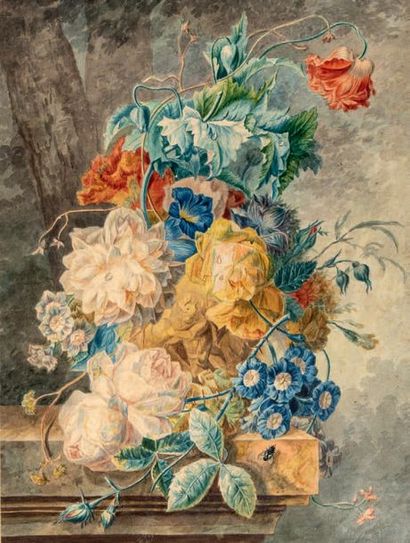 Ecole du NORD, vers 1800, Van LEEN Bouquet
Aquarelle
34 x 26 cm