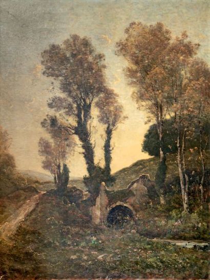 Henri HARPIGNIES (1819-1916) Ruines dans un paysage champêtre, 1894
Huile sur toile,...
