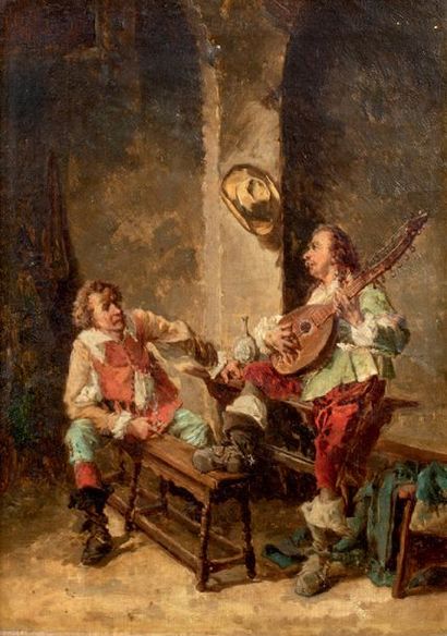 Dans le goût de Frans MOORMANS XIXème siècle Scène de taverne
Huile sur toile
35...