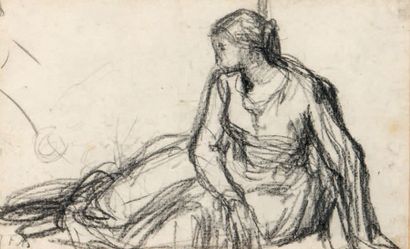 Jean-François MILLET (Gruchy 1814 - Barbizon 1875) Etude de jeune femme assise
Crayon...