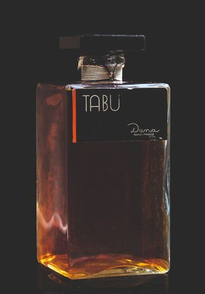 Dana «Tabu»
Grand flacon en verre, scellé. Année 1932
H. 22 cm (tâche blanche, étiquette...