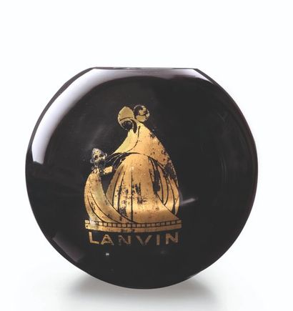 Jeanne LANVIN Grand vase boule opaque noir décoré à l'or du logo de Jeanne Lanvin...