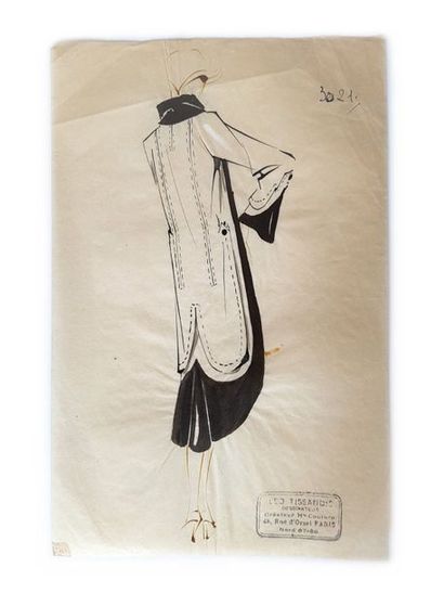 PHILIPPE & GASTON Lot de 6 dessins de mode de Leo Tissandié, sur calque à l'encre...