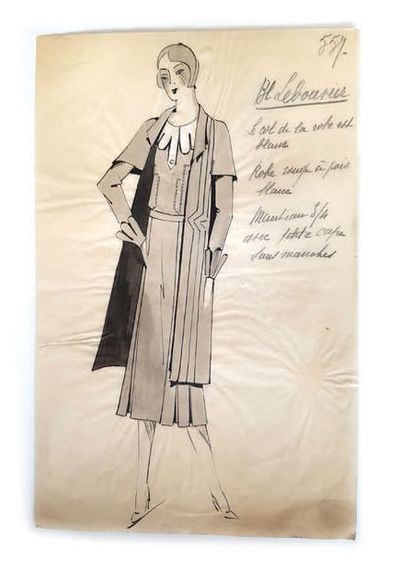 Bl. LEBOUVIER Lot de 6 dessins de mode de Leo Tissandié, sur calque à l'encre noire...