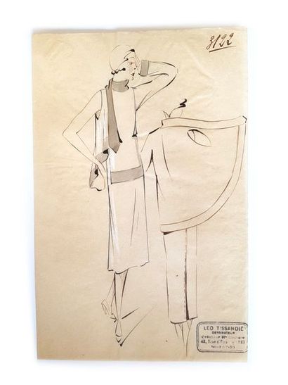 Bl. LEBOUVIER Lot de 6 dessins de mode de Leo Tissandié, sur calque à l'encre noire...