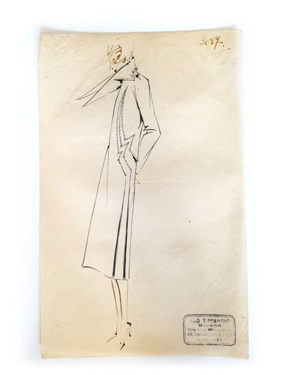 Bl. LEBOUVIER Lot de 7 dessins de mode de Leo Tissandié, sur calque à l'encre noire...