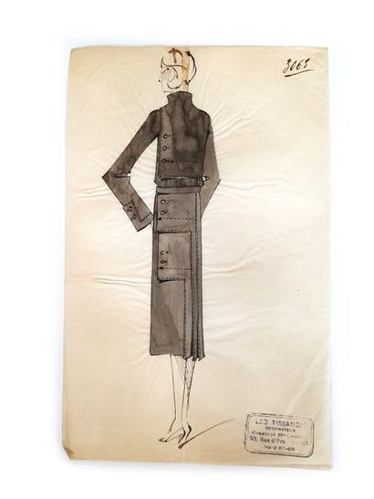 Bl. LEBOUVIER Lot de 7 dessins de mode de Leo Tissandié, sur calque à l'encre noire...