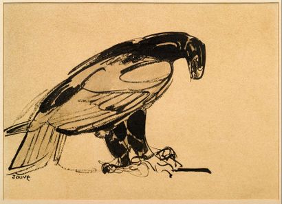 Paul JOUVE (1878-1973) 
Aigle de profil
Encre de Chine sur papier fort marouflé sur...