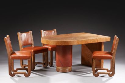 Francisque CHALEYSSIN (1872-1951) 
Table de salle à manger en placage de chêne à...