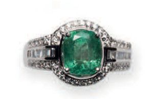 null Bague or gris 18K (750°/00) sertie d'une tourmaline Vivid Green ronde t. brillant...