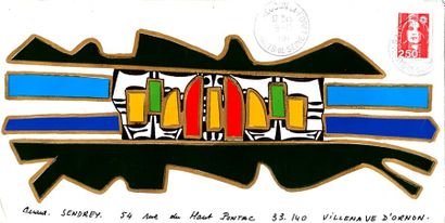 PAUZIÉ Alain Sant titre / Enveloppe Mail-Art / Technique mixte et collage sur papier...