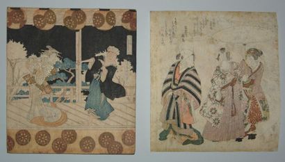 JAPON Deux surimono de Gakutei et Kunisada, à sujet de femmes. Vers 1830.