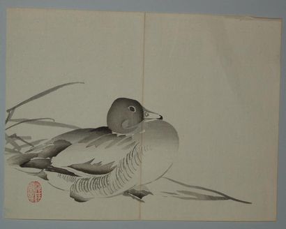 JAPON Trois estampes de Keinen, à sujets divers. 1890.