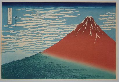 JAPON Estampe de Hokusai, la série des 36 vues du Fuji, le Fuji rouge. Vers 1900...