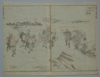JAPON Six estampes de Hokusai, série des Manga. Vers 1820.
