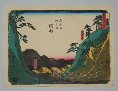 JAPON Estampe de Hiroshige, série de la petite Tsutaya Tokaido, station 22 « Okabe...