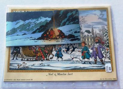  Deux cartes de voeux pour 1985 et 1986. 1985. Tintin au Tibet (le bivouac) - 1986....