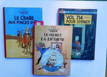null Tintin. 3 volumes. «Le Crabe aux Pinces d'Or». Casterman 1954, 4e plat B9, dos...