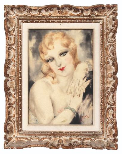 Micao KONO (1876-1954) Femme au bracelet de perles, 1930 Huile sur toile Signée en...