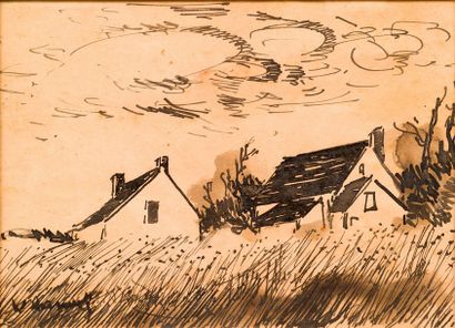 Maurice de Vlaminck (1876-1958) Le hameau, circa 1940 Encre Signé en bas à gauche...