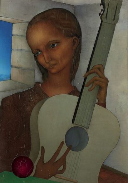 Jean MARTIN-ROCH (1905-1991) Femme à la guitare, vers 1950
Huile sur panneau
Signée...