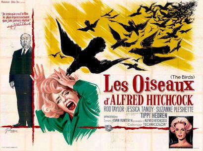 THE BIRDS - 1963 Affiche Française, 240x320cm - Film réalisé par Alfred HITCHCOC...