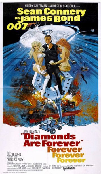 DIAMONDS ARE FOREVER - 1971 Affiche U.S., 100x200cm - Pliée en très bon état - Film...