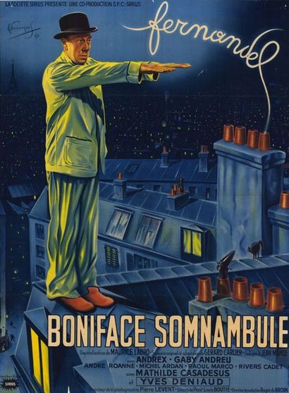 BONIFACE SOMNAMBULE - 1950 Affiche originale Française, 60x80cm - Pliée, bon état,...