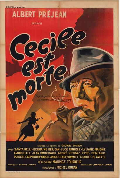 CECILE EST MORTE - 1943 Affiche originale Française, 80x120cm - Pliée en bon état...