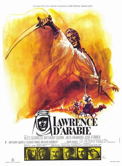 LAWRENCE OF ARABIA - 1962 Affiche Française, Ressortie 120x160cm - Pliée en très...