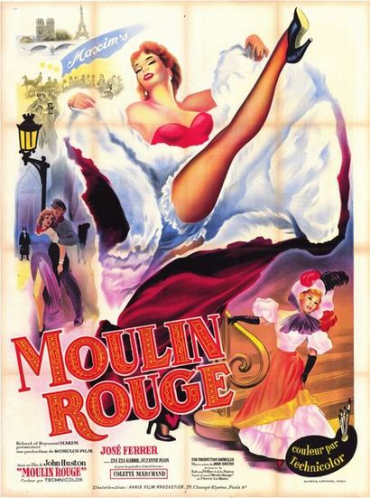MOULIN ROUGE - 1952 Affiche originale Française, 120x160cm - Pliée en très bon état...