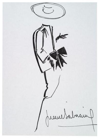 PIERRE BALMAIN (1914-1982) Dessin original signé. 21 x 29,7 cm. A l'encre.
Croquis...
