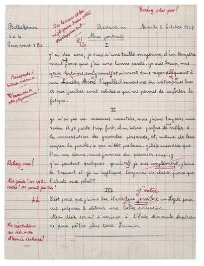 François BILLETDOUX Manuscrit autographe. 1 p. in-4. 5 octobre 1937.
Son ambition...