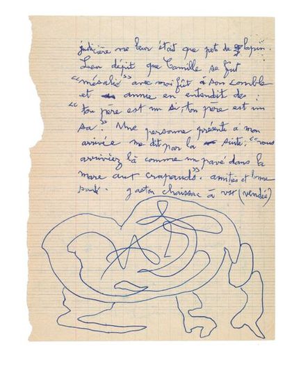 Gaston CHAISSAC (1910-1964) Lettre autographe signée à «Mademoiselle» [Marot, de...