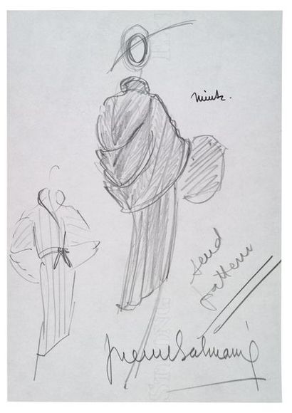 PIERRE BALMAIN (1914-1982) Dessin original signé. 21 x 29,7 cm. Au crayon.
Double...