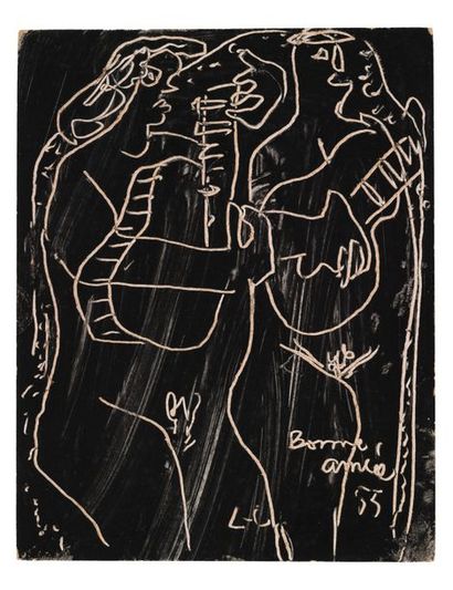 LE CORBUSIER (1887-1965) Dessin original gravé en creux, sur fond de gouache noire....