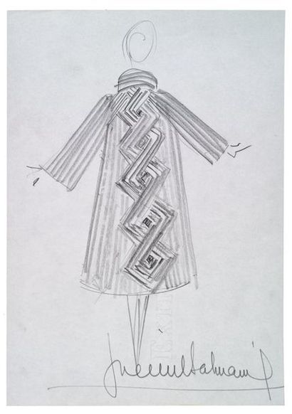 PIERRE BALMAIN (1914-1982) Dessin original signé. 21 x 29,7 cm. Au crayon.
Croquis...