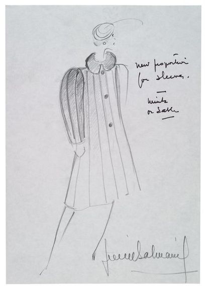 PIERRE BALMAIN (1914-1982) Dessin original signé. 21 x 29,7 cm. Au crayon.
Croquis...