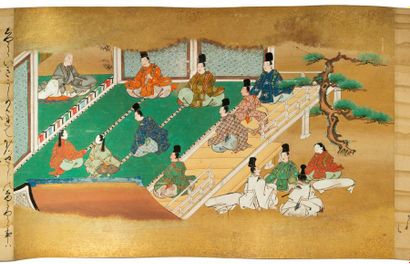 JAPON Encre polychrome sur papier, représentant des scènes de guerres, de conversations...