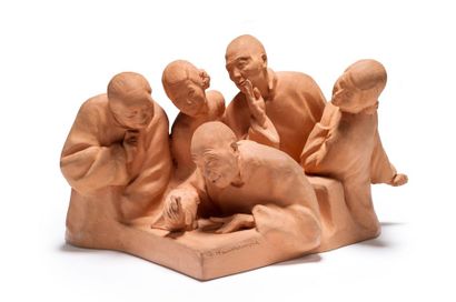 Gaston HAUCHECORNE (1880-1945) «Assemblée de chinois»
Sculpture en terre cuite
Signée...