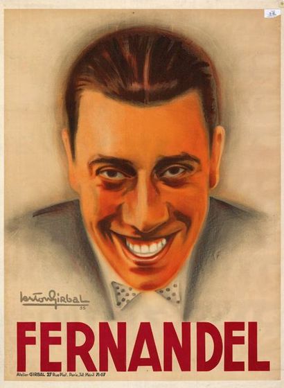 FERNANDEL - 1945 GIRBAL - Affiche originale Française, 120x160cm - Entoilage ancien...