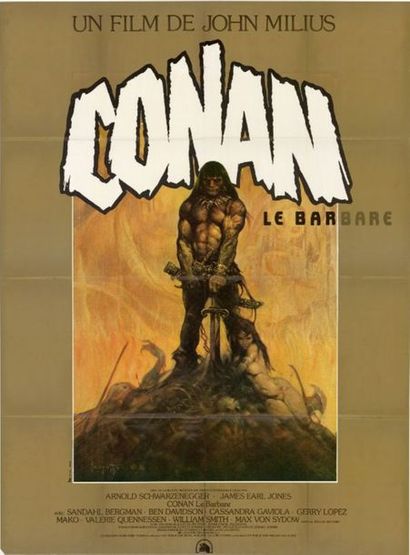 CONAN THE BARBARIAN - 1981 FRAZETTA - Affiche originale Française, 120x160cm - Pliée...