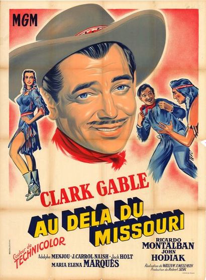 ACROSS THE WIDE MISSOURI - 1951 Affiche originale Française, 120x160cm - Pliée en...