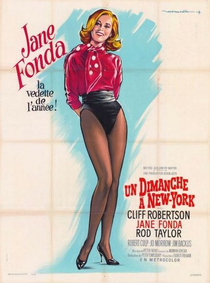 SUNDAY IN NEW-YORK - 1963 SOUBIE - Affiche originale Française, 120x160cm - Pliée...
